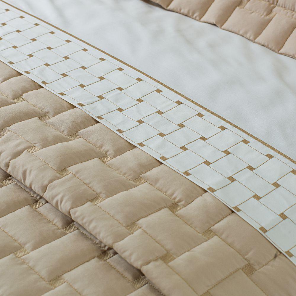 Kit Cobre Leito Colcha Garland Super King 100% Algodão 400 Fios Acetinado Bordado 5 Peças - Bege - 5