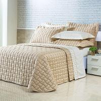 Kit Cobre Leito Colcha Garland Super King 100% Algodão 400 Fios Acetinado Bordado 5 Peças - Bege - 1