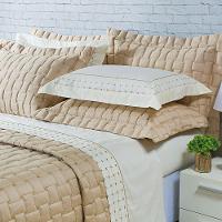 Kit Cobre Leito Colcha Garland Super King 100% Algodão 400 Fios Acetinado Bordado 5 Peças - Bege - 5