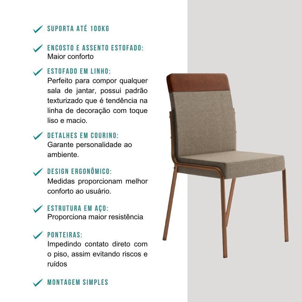 Conjunto Sala De Jantar Déli 4 Cadeiras Carraro Areia/rose/nogal - 5