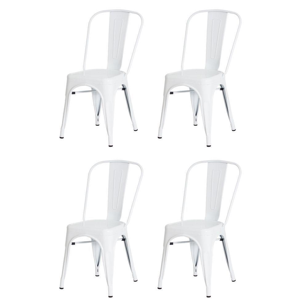 Kit 4 Cadeiras Tolix Iron Branca Aço Industrial Bar - 1