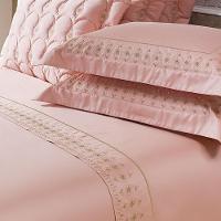 Jogo Cama Lençol Garland Queen Bordado 100% Algodão Acetinado 400 Fios 4 Peças - Rosê E Fendi - 1