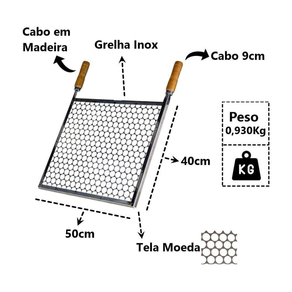 Grelha Retangular Inox Tela Moeda Para Churrasqueira 50x40cm - 2