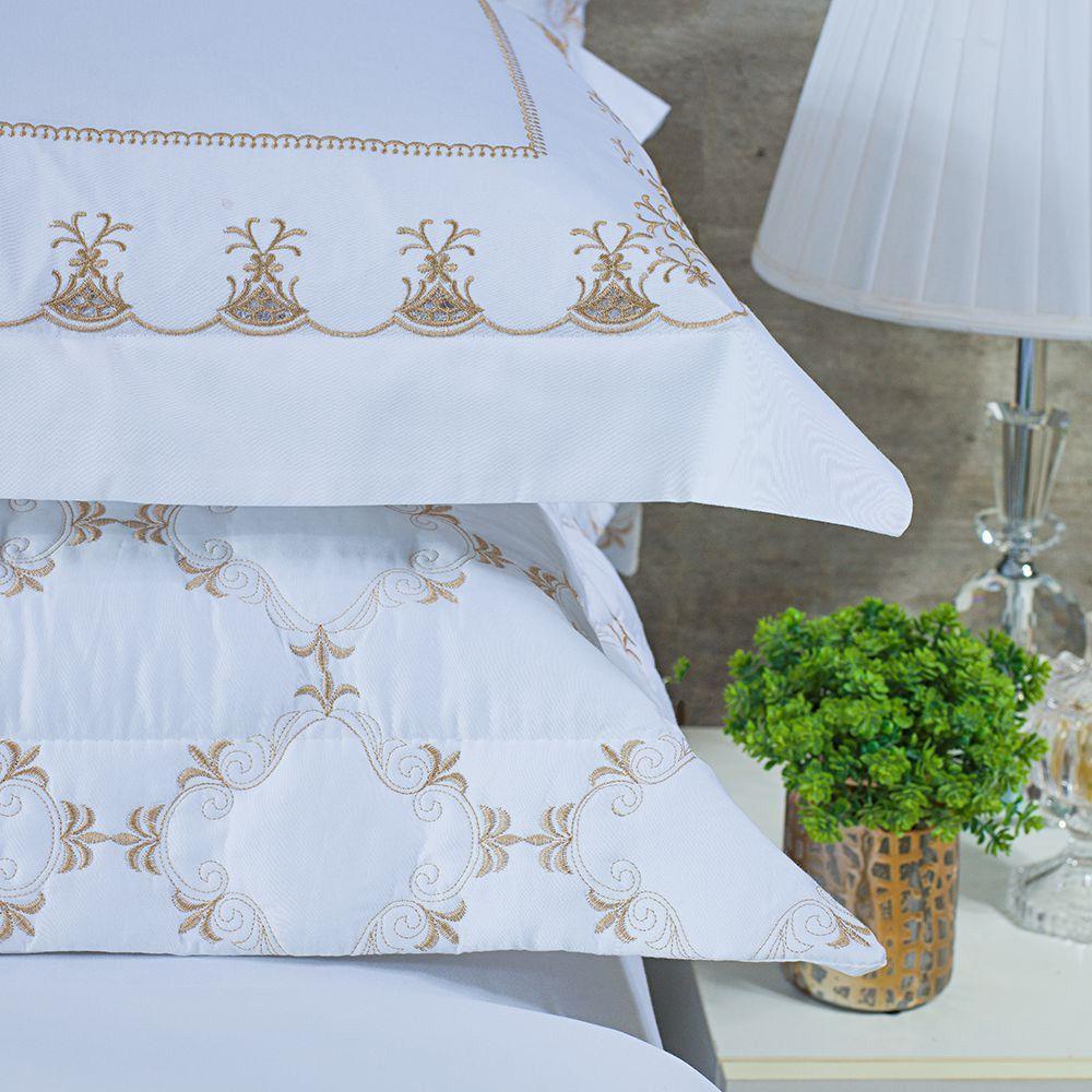 Jogo Cama Lençol Garland Casal Bordado 100% Algodão Acetinado 400 Fios 4 Peças - Branco - 2