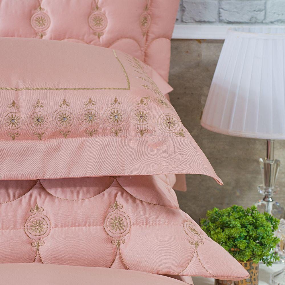 Jogo Cama Lençol Garland Casal Bordado 100% Algodão Acetinado 400 Fios 4 Peças - Rosê E Fendi - 2