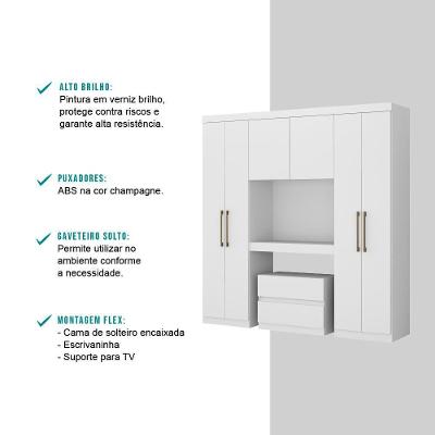 Guarda Roupa Casal Porto 6 Portas de Bater 2 Gavetas Branco MDP Móveis Carraro