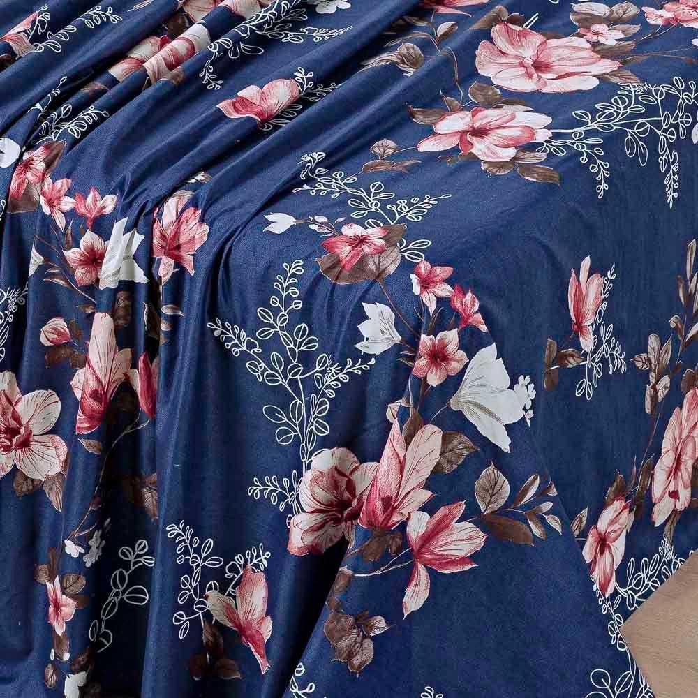 Jogo Cama Lençol Celi Solteiro Micropercal 200 Fios 3 Peças - Azul Marinho Floral - 2