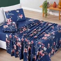 Jogo Cama Lençol Celi Solteiro Micropercal 200 Fios 3 Peças - Azul Marinho Floral - 1