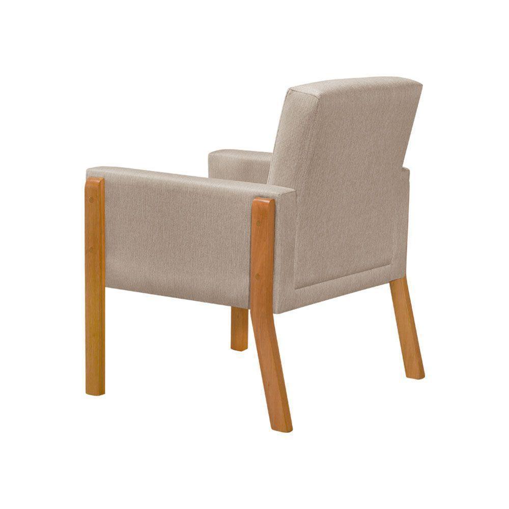 Kit 4 Poltronas Sala De Espera Pés Em Madeira Santorini Linho Bege - Bege - 5