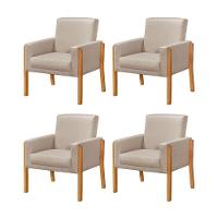 Kit 4 Poltronas Sala De Espera Pés Em Madeira Santorini Linho Bege - Bege - 1