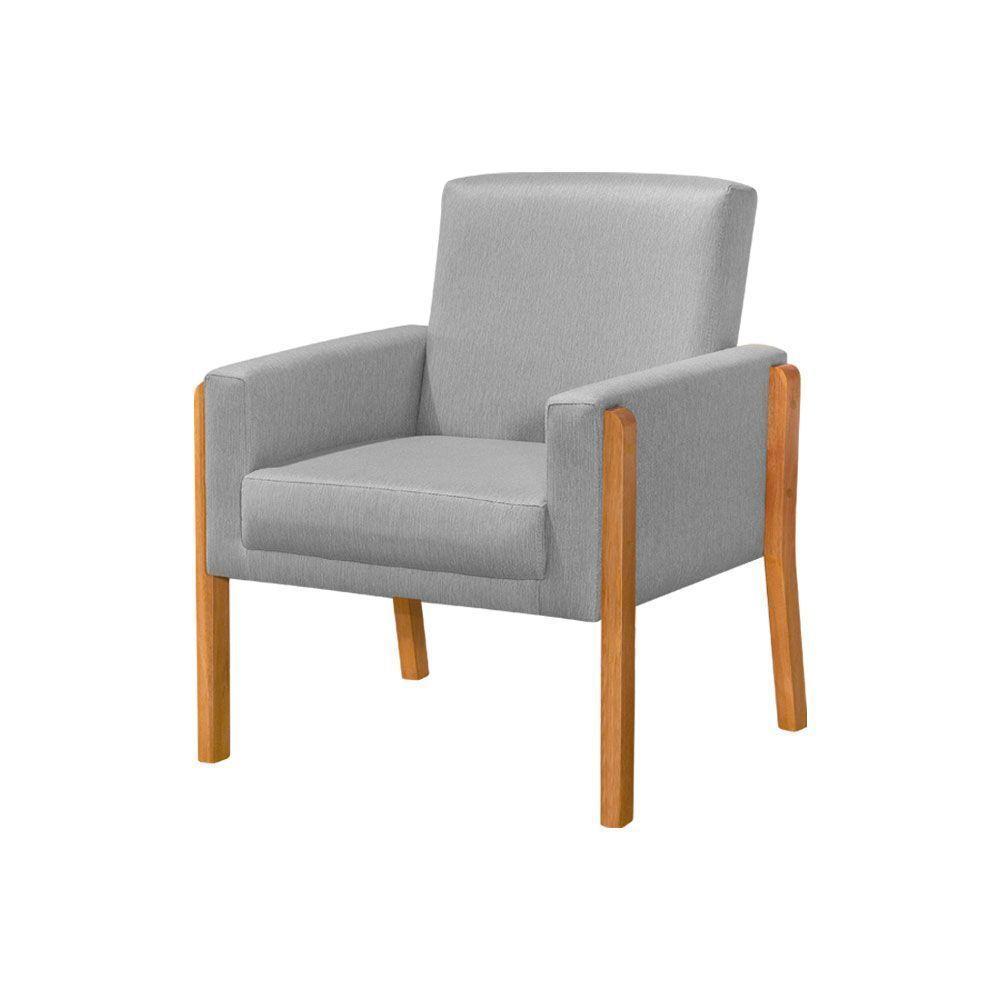 Kit 2 Poltronas Sala De Espera Pés Em Madeira Santorini Linho Cinza - Cinza - 4