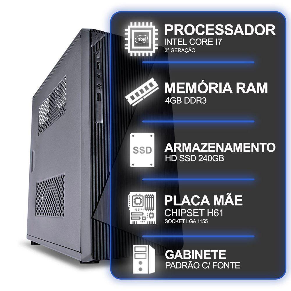 Computador Desktop, Intel Core I7 3º Geração, 4gb Ram, Hd Ssd 240gb, Conexões Usb/vga/hdmi/lan/som - 5