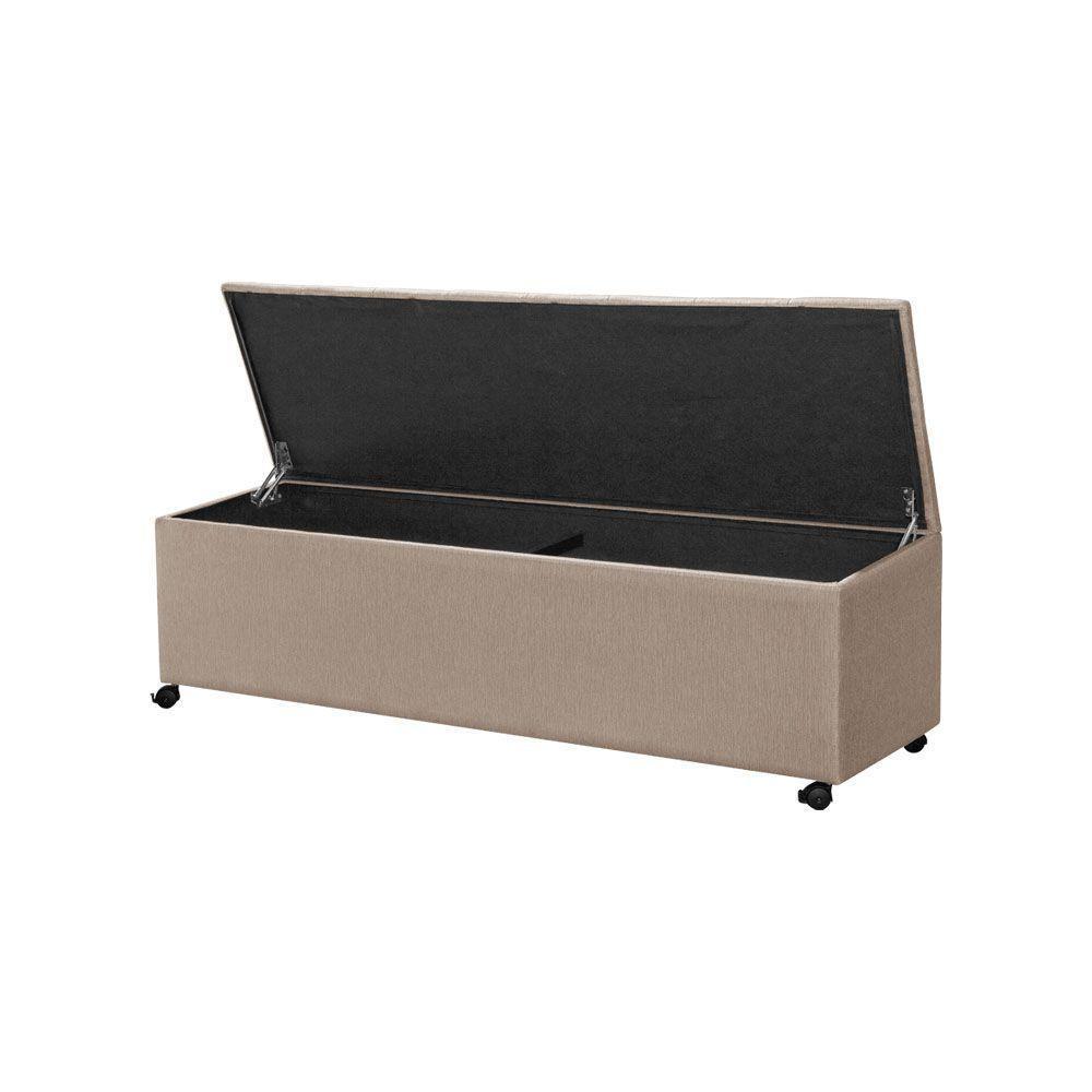 Recamier Baú Com Rodízios Cancun 1,83m Linho Bege - Bege - 2