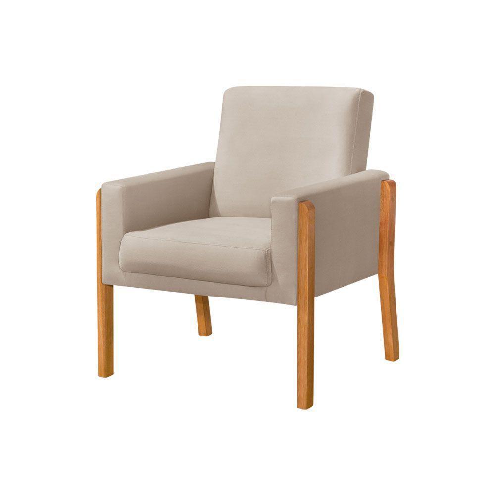 Kit 2 Poltronas Sala De Espera Pés Em Madeira Santorini Veludo Bege - Bege - 4