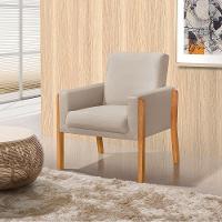 Kit 2 Poltronas Sala De Espera Pés Em Madeira Santorini Veludo Bege - Bege