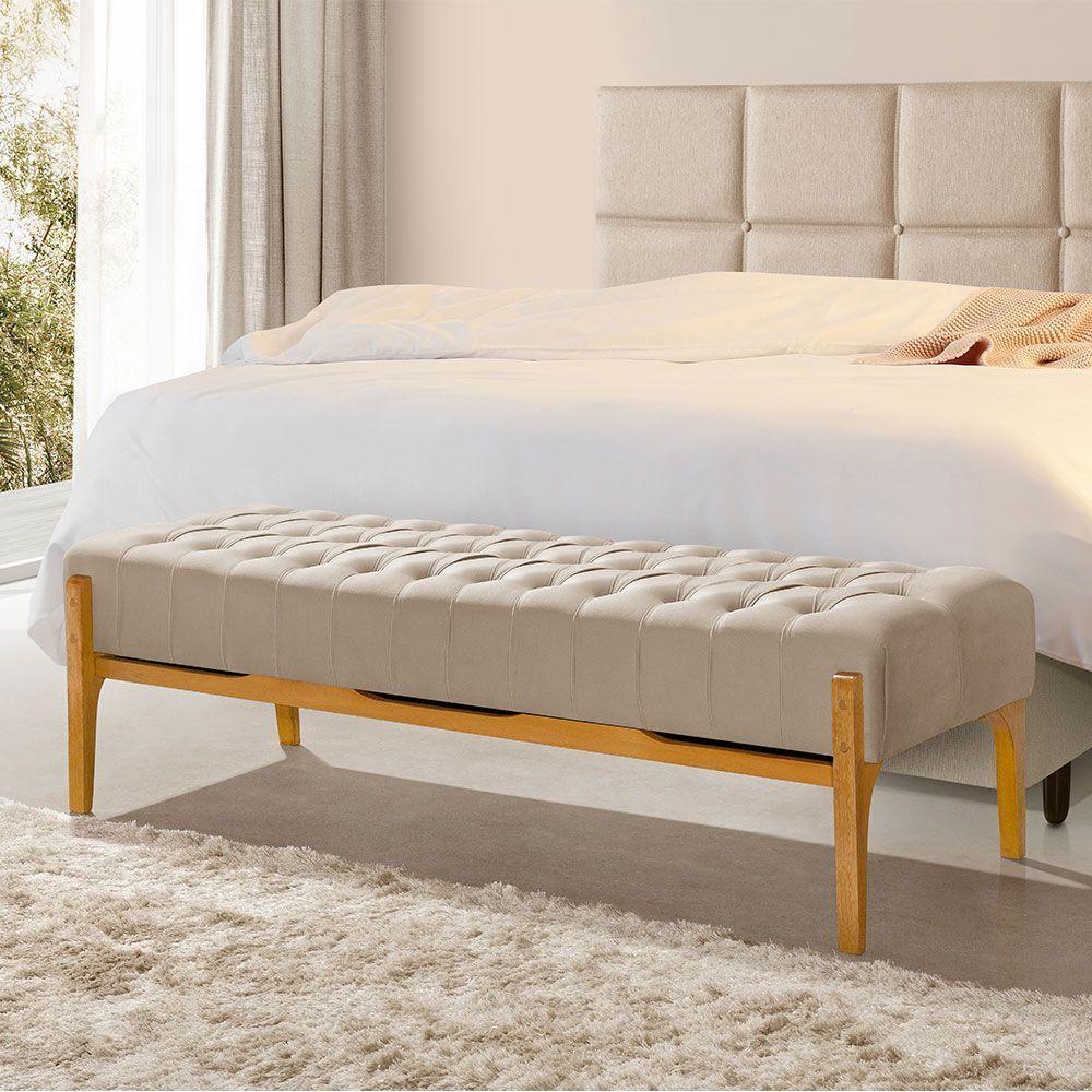 Recamier Base Em Madeira Puerto 1,30m Capitonê Veludo Bege - Bege - 1