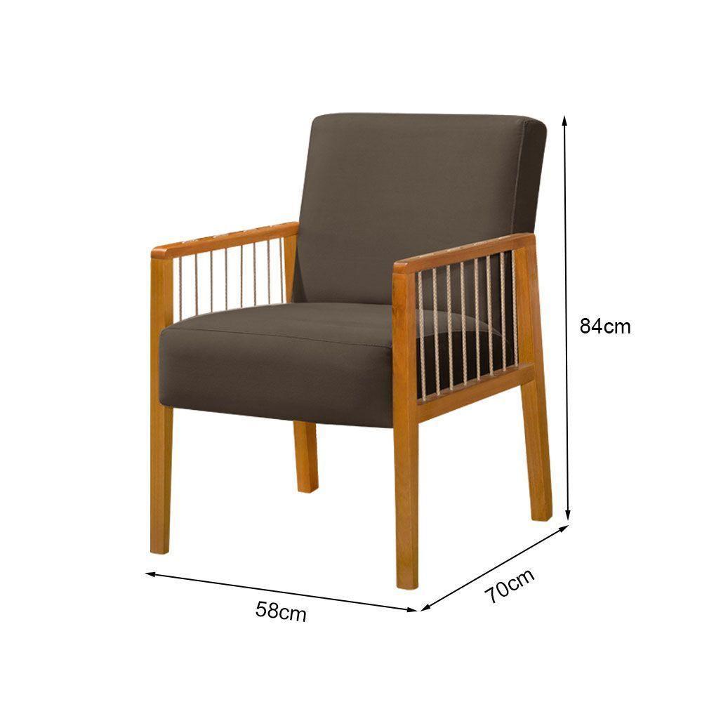 Kit 2 Poltronas Decorativas Base Em Madeira Maciça E Corda Náutica Copacabana Veludo Marrom - Marrom - 3