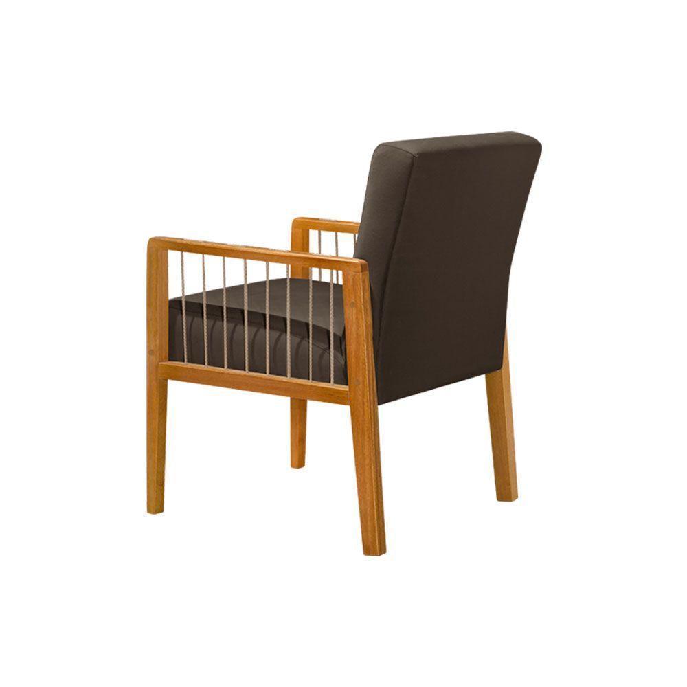 Kit 3 Poltronas Decorativa Base Em Madeira Maciça E Corda Náutica Copacabana Veludo Marrom - Marrom - 5
