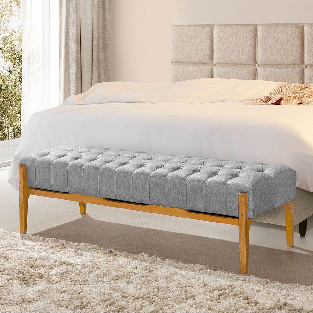 Recamier Base Em Madeira Puerto 1,50m Capitonê Linho Cinza - Cinza - 1