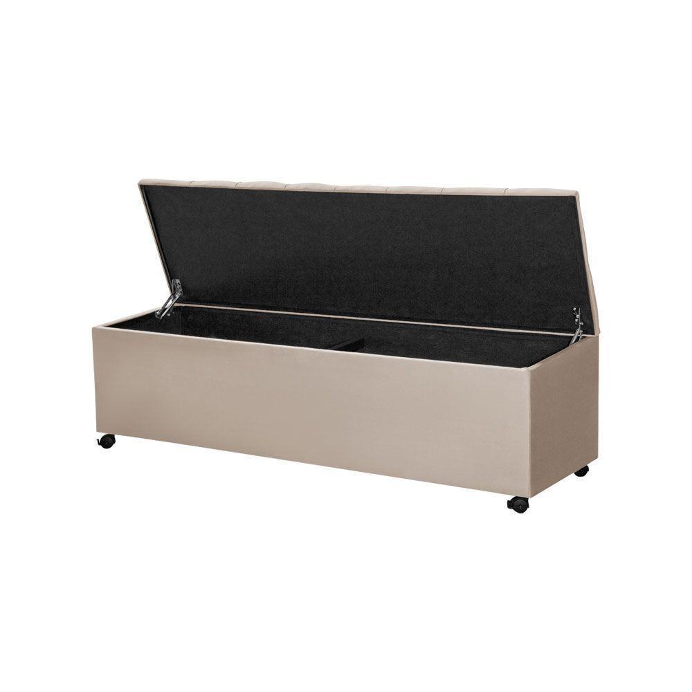 Recamier Baú Com Rodízios Cancun 1,83m Veludo Bege - Bege - 6