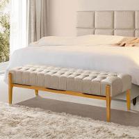 Recamier Base Em Madeira Puerto 1,50m Capitonê Linho Bege - Bege - 1