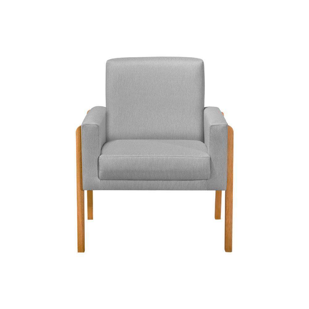 Kit 4 Poltronas Sala De Espera Pés Em Madeira Santorini Linho Cinza - Cinza - 3