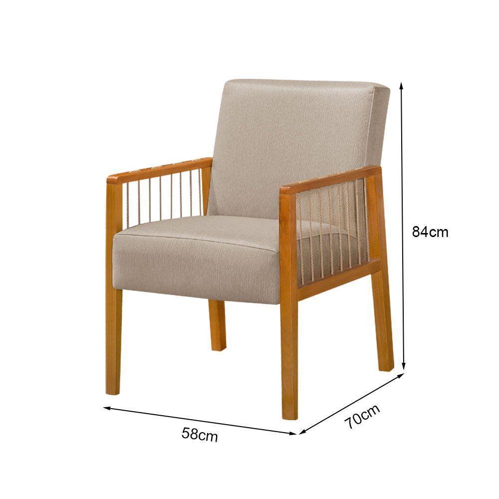 Kit 2 Poltronas Decorativas Base Em Madeira Maciça E Corda Náutica Copacabana Linho Bege - Bege - 2