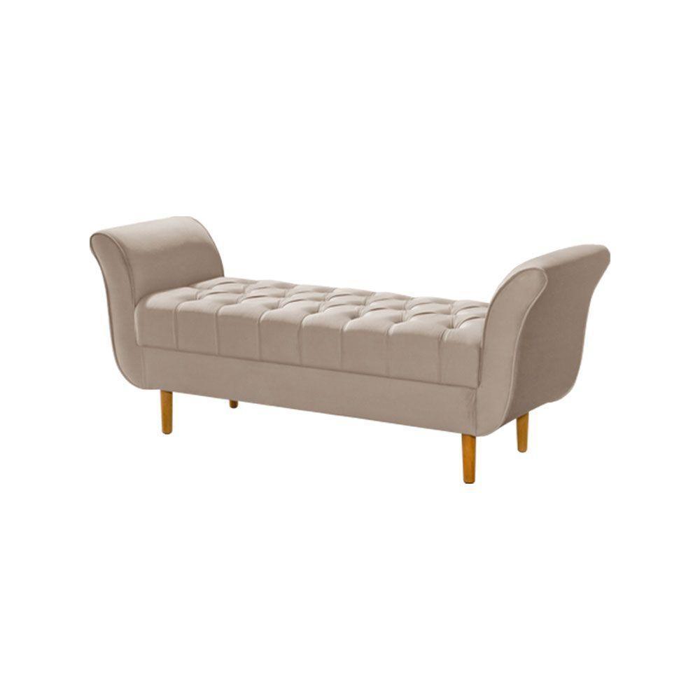 Recamier Pés Palito Em Madeira Marajó 1,30m Capitonê Veludo Bege - Bege - 3