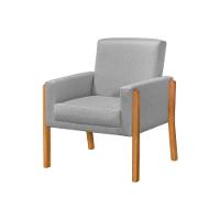 Kit 3 Poltronas Sala De Espera Pés Em Madeira Santorini Linho Cinza - Cinza