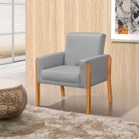 Kit 3 Poltronas Sala De Espera Pés Em Madeira Santorini Linho Cinza - Cinza - 6