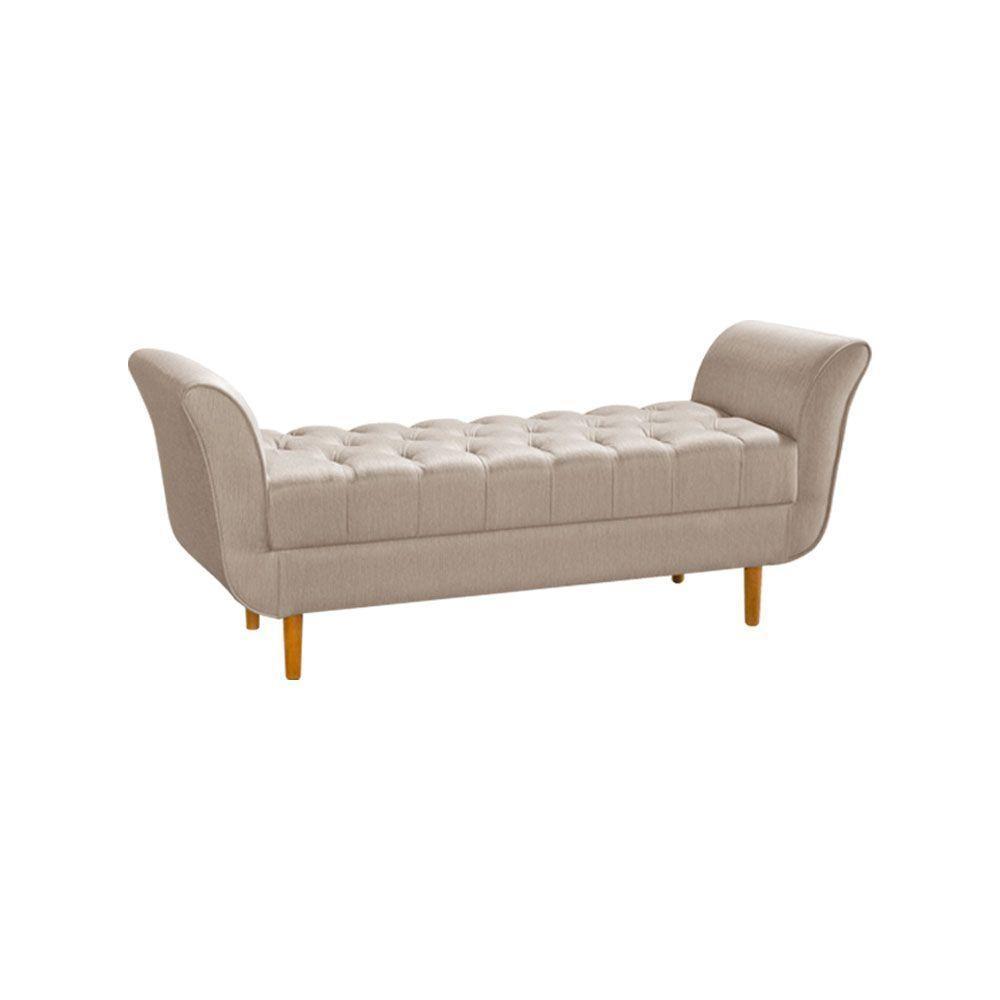 Recamier Pés Palito Em Madeira Marajó 1,30m Capitonê Linho Bege - Bege - 4