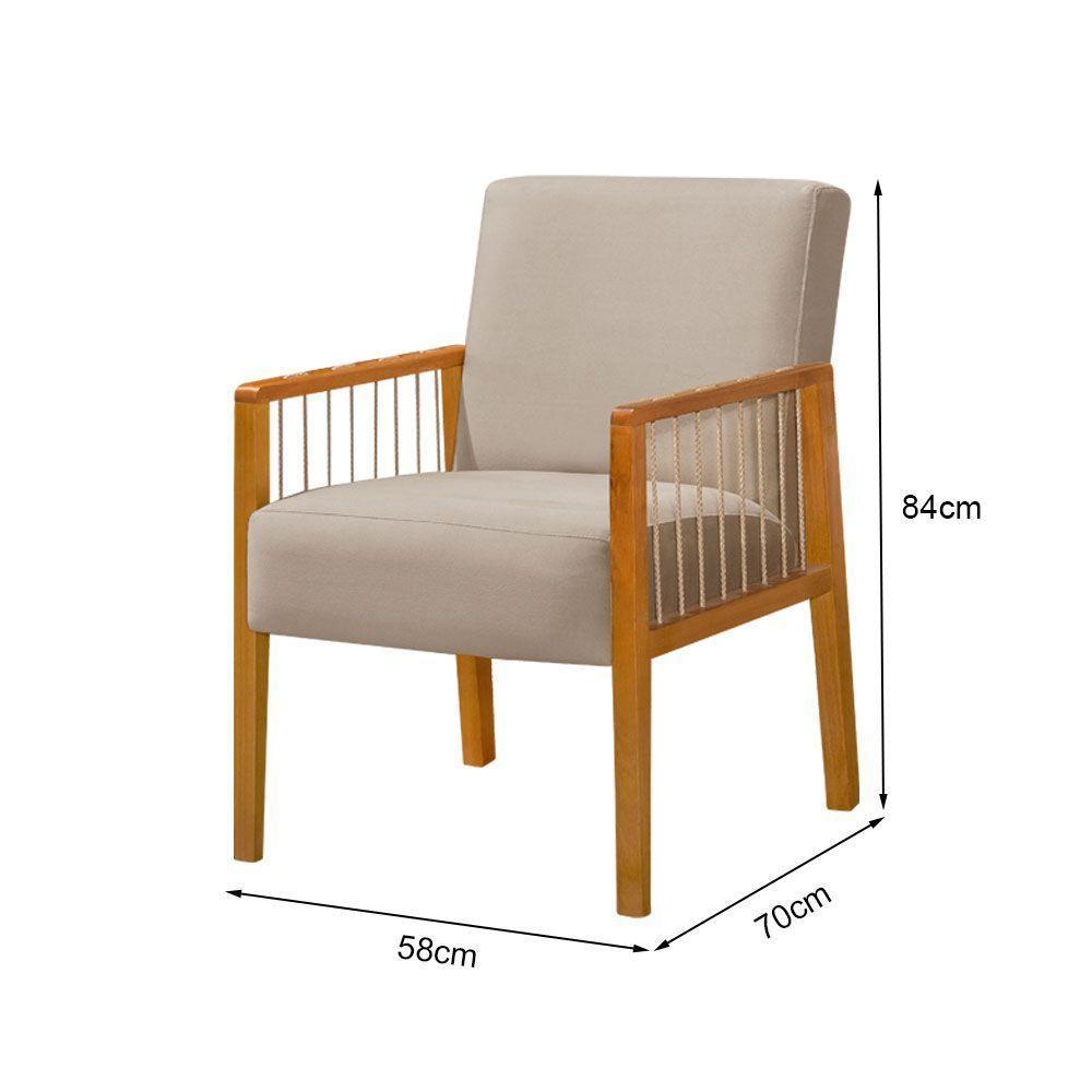 Kit 4 Poltronas Decorativa Base Em Madeira Maciça E Corda Náutica Copacabana Veludo Bege - Bege - 2