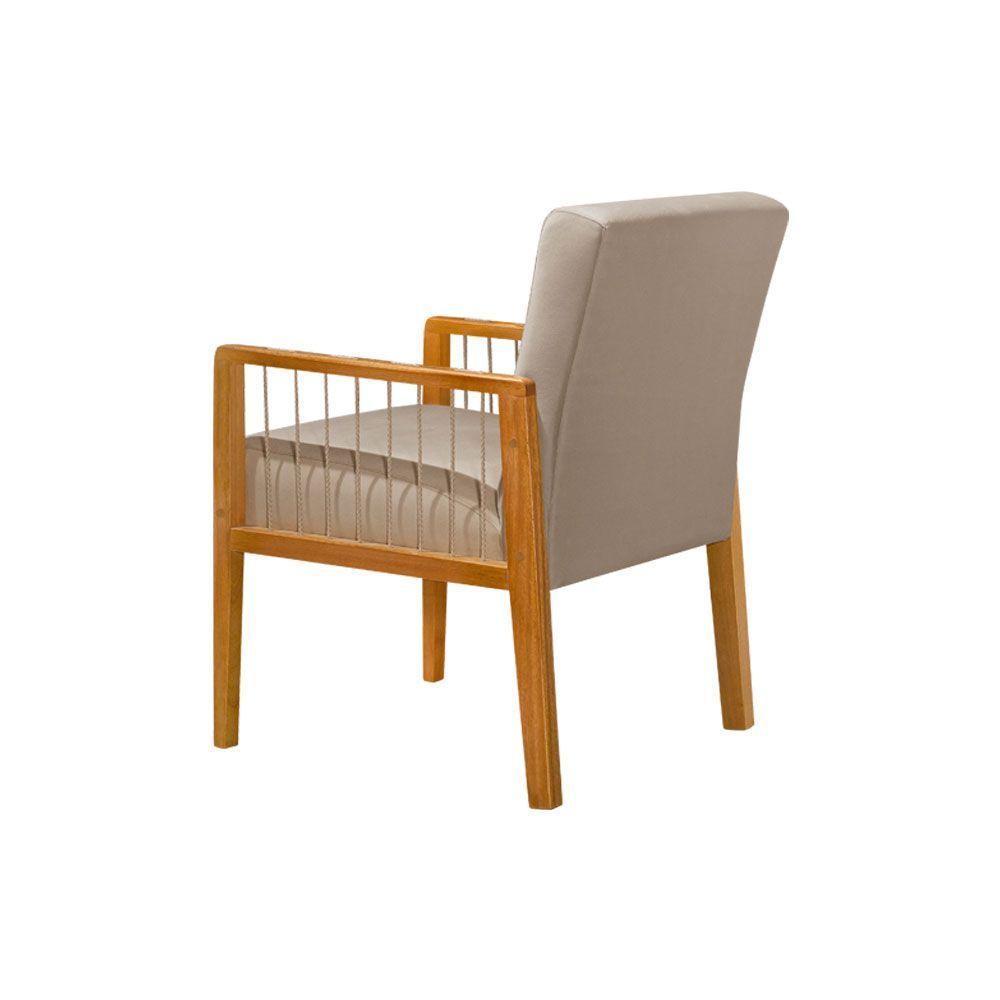 Kit 4 Poltronas Decorativa Base Em Madeira Maciça E Corda Náutica Copacabana Veludo Bege - Bege - 3