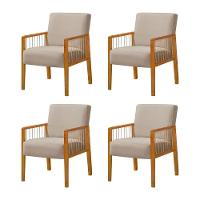 Kit 4 Poltronas Decorativa Base Em Madeira Maciça E Corda Náutica Copacabana Veludo Bege - Bege - 1