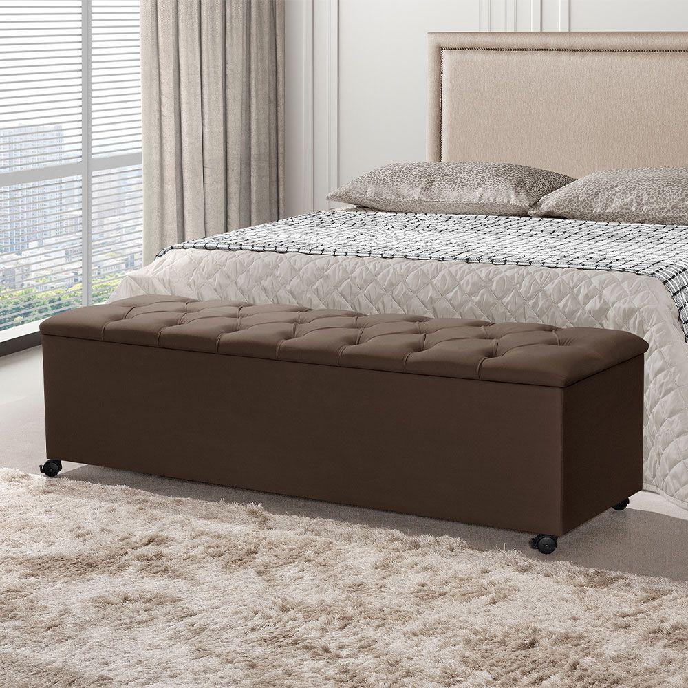 Recamier Baú Com Rodízios Cancun 1,83m Veludo Marrom - Marrom - 1