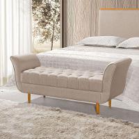 Recamier Pés Palito Em Madeira Marajó 1,83m Capitonê Linho Bege - Bege - 1