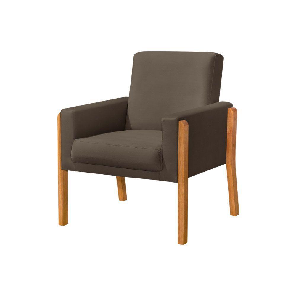 Kit 2 Poltronas Sala De Espera Pés Em Madeira Santorini Veludo Marrom - Marrom - 3