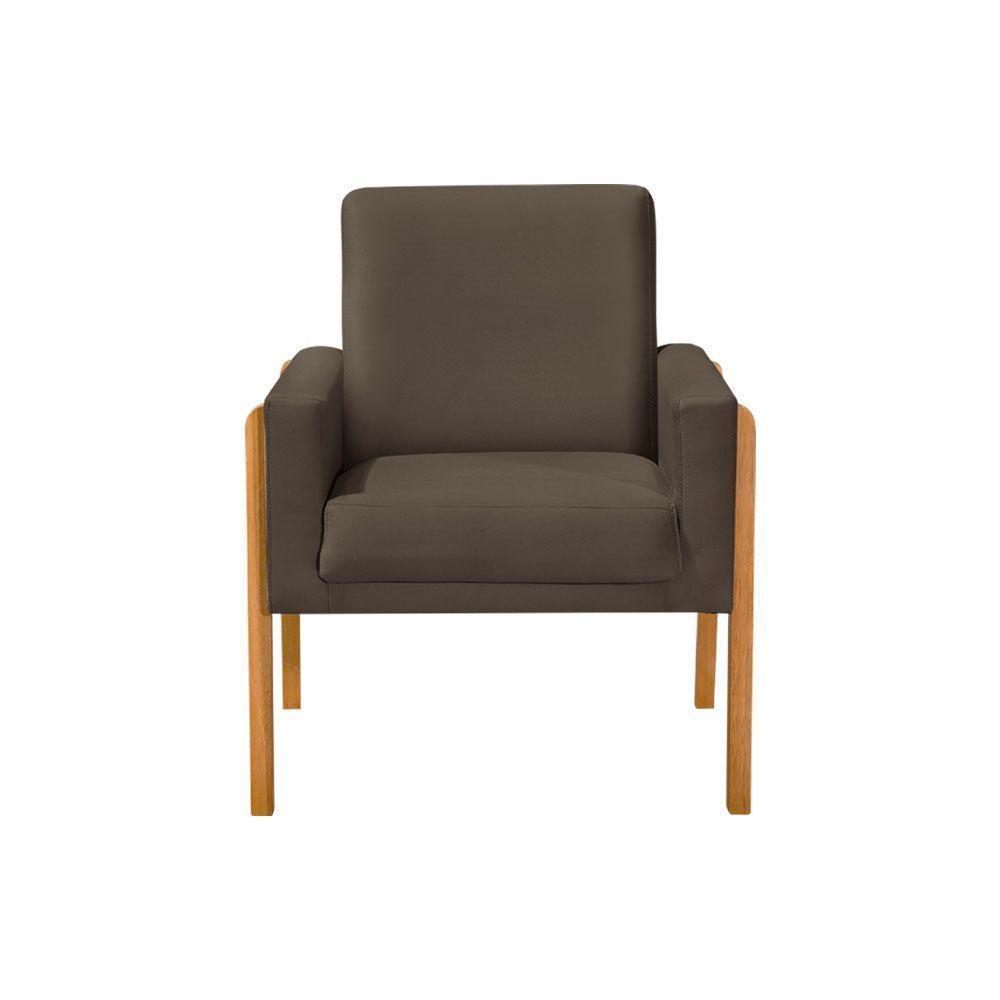 Kit 2 Poltronas Sala De Espera Pés Em Madeira Santorini Veludo Marrom - Marrom - 6