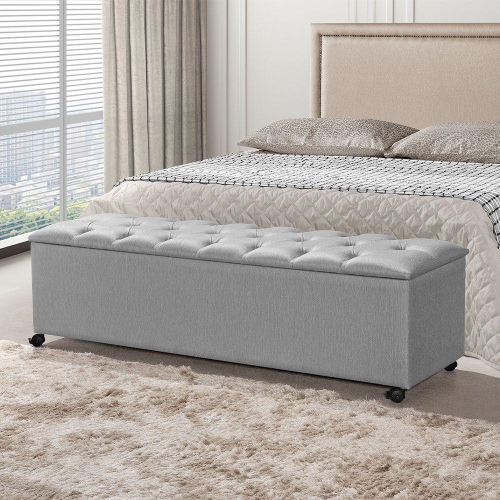 Recamier Baú Com Rodízios Cancun 1,83m Linho Cinza - Cinza - 1