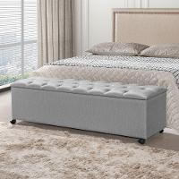 Recamier Baú Com Rodízios Cancun 1,83m Linho Cinza - Cinza - 1