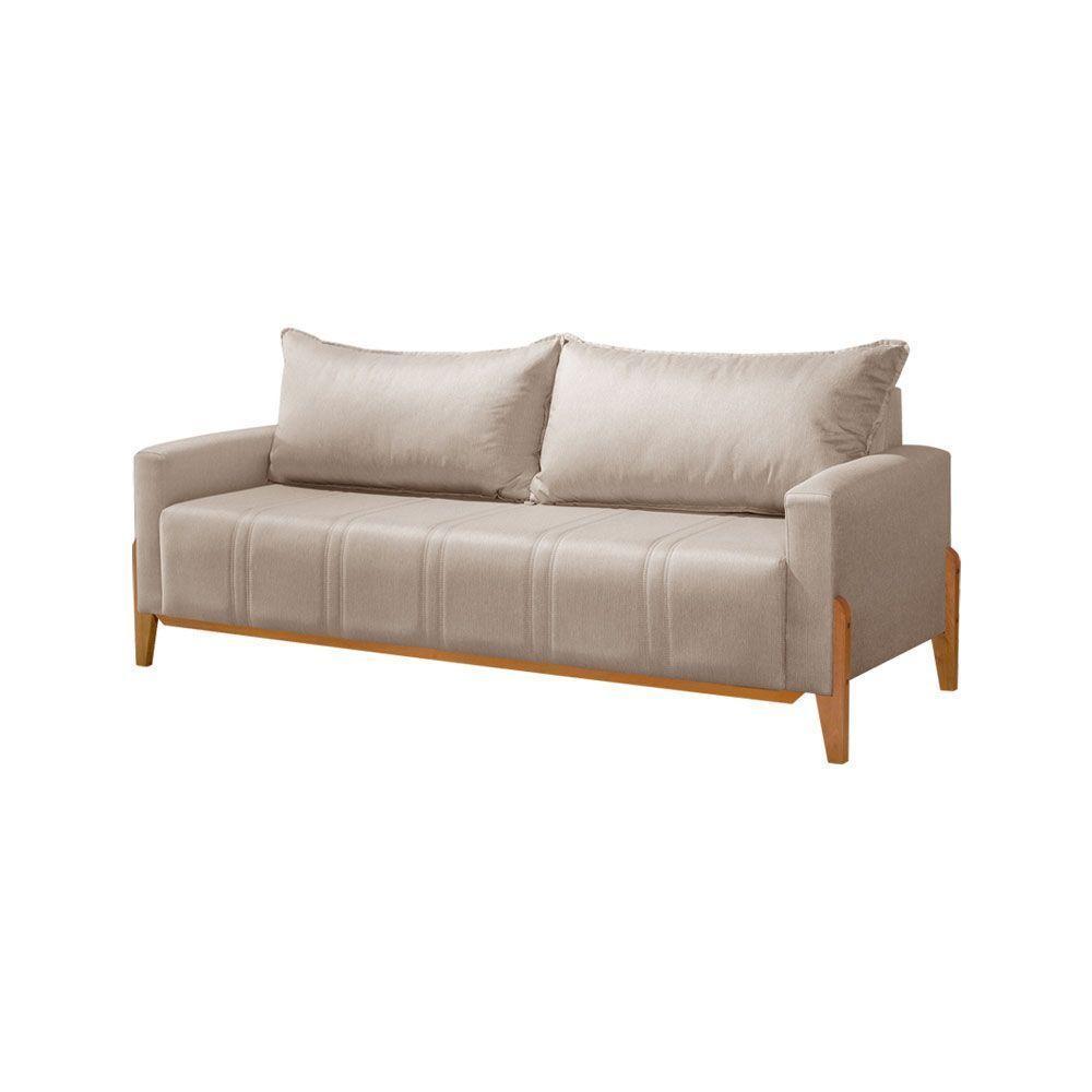 Sofá Living Base Em Madeira Maciça 4 Lugares 2,10m Búzios Linho Bege - Bege - 5