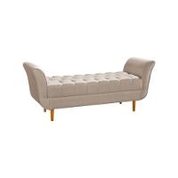 Recamier Pés Palito Em Madeira Marajó 1,50m Capitonê Linho Bege - Bege - 5