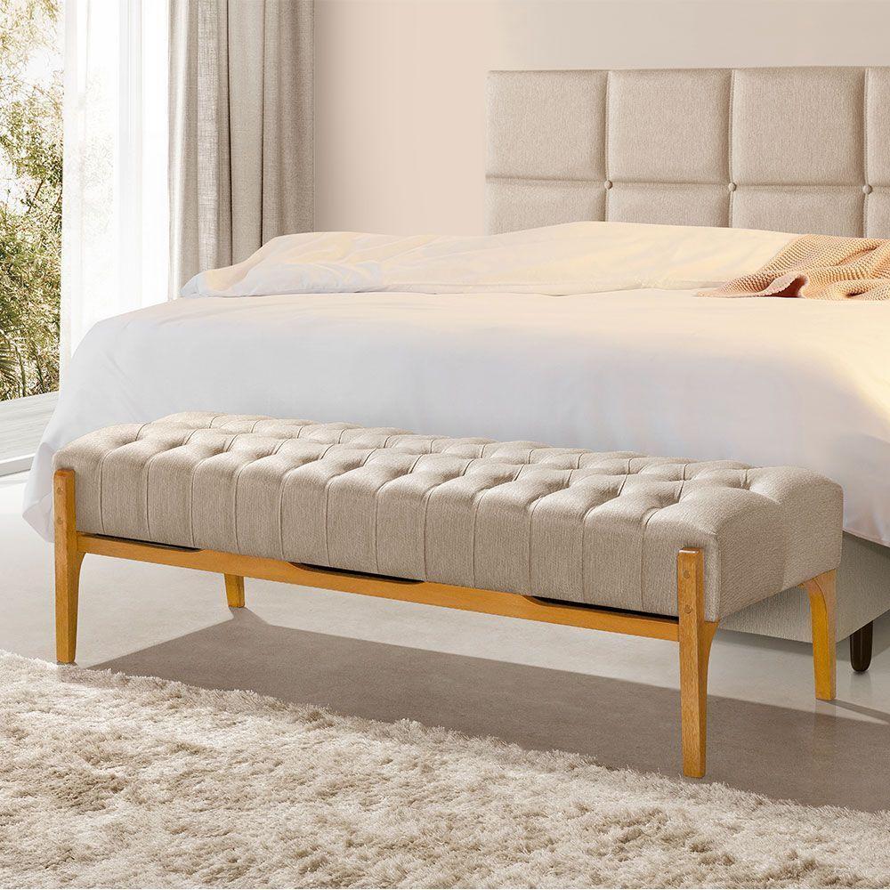 Recamier Base Em Madeira Puerto 1,83m Capitonê Linho Bege - Bege - 1