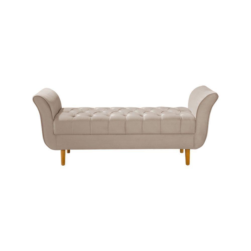 Recamier Pés Palito Em Madeira Marajó 1,50m Capitonê Veludo Bege - Bege - 3