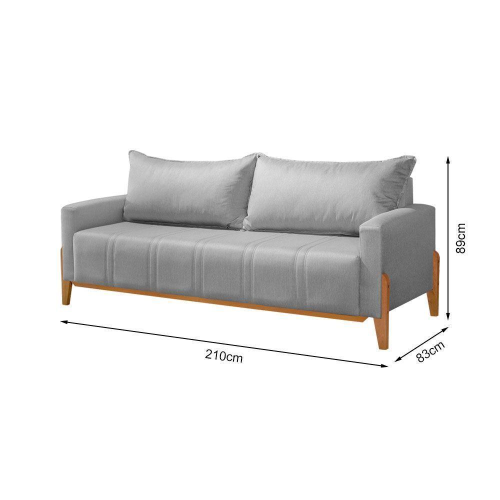 Sofá Living Base Em Madeira Maciça 4 Lugares 2,10m Búzios Linho Cinza - Cinza - 3