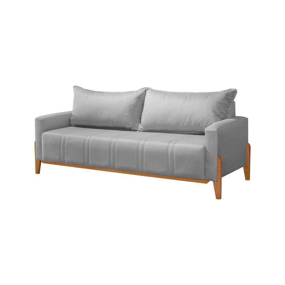 Sofá Living Base Em Madeira Maciça 4 Lugares 2,10m Búzios Linho Cinza - Cinza - 5