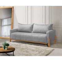 Sofá Living Base Em Madeira Maciça 4 Lugares 2,10m Búzios Linho Cinza - Cinza - 1