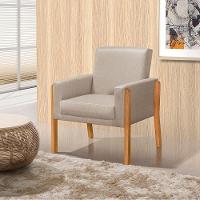 Poltrona Sala De Espera Pés Em Madeira Santorini Linho Bege - Bege - 1