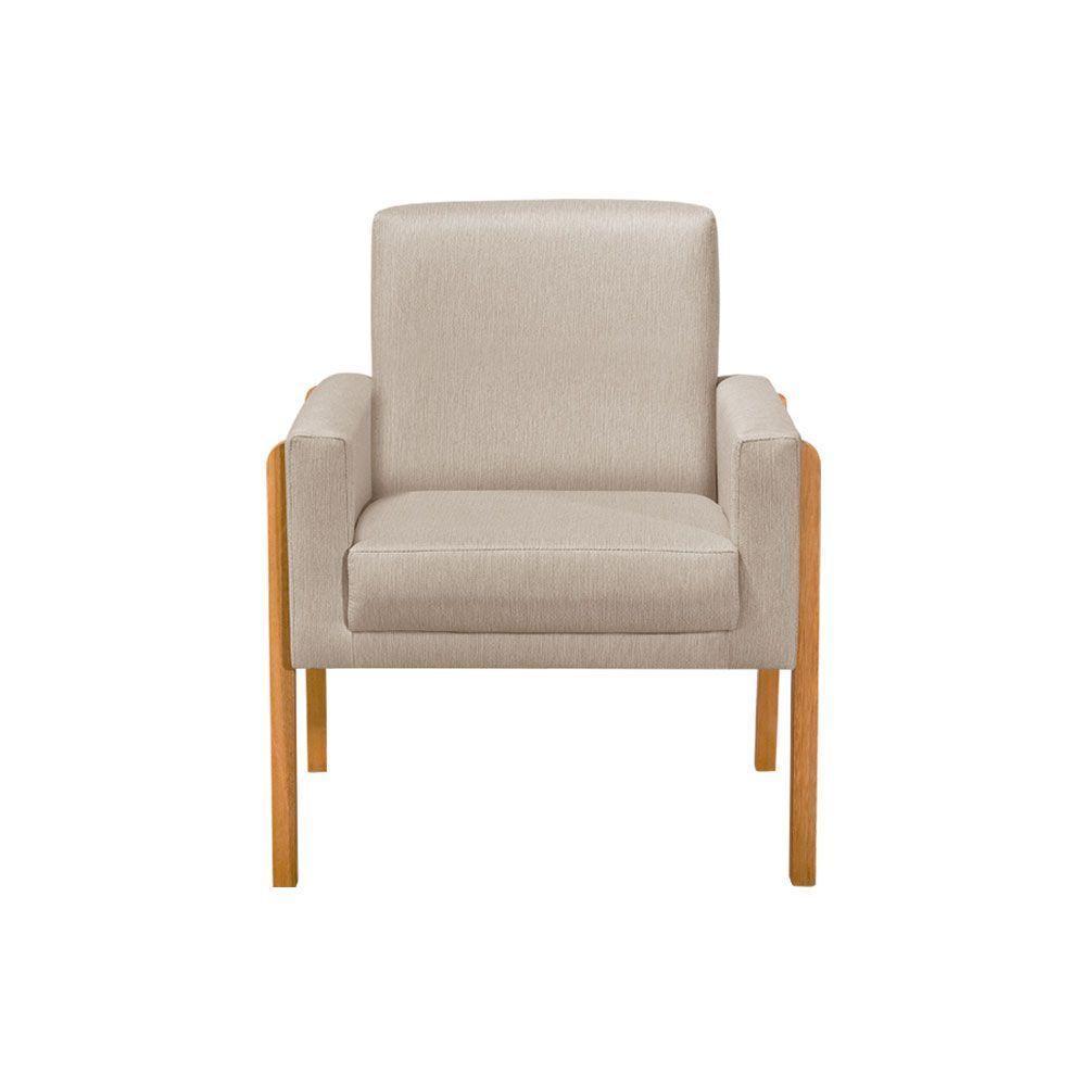 Kit 3 Poltronas Sala De Espera Pés Em Madeira Santorini Linho Bege - Bege - 3