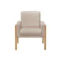 Kit 3 Poltronas Sala De Espera Pés Em Madeira Santorini Linho Bege - Bege - 3